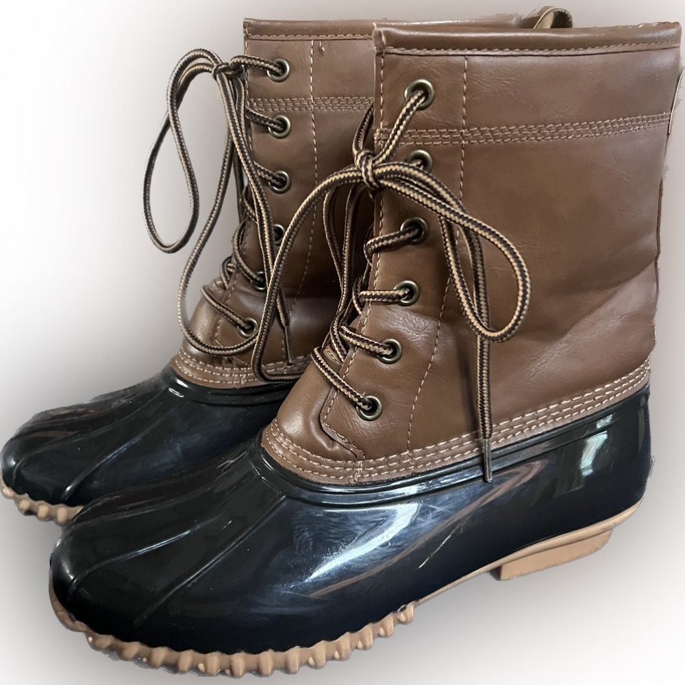 Sporto Duck Boots Womens 7 Eyelet Winter Snow Rain Winter Brown Leather Lace Up